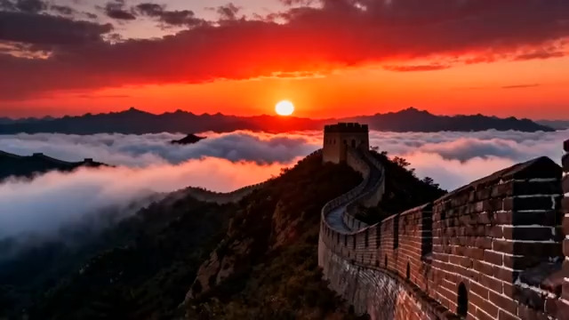 长城日出云海壮丽景色3133#横屏 	 