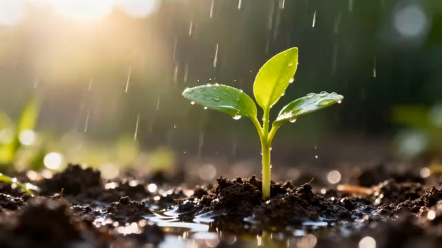  雨后阳光中的幼苗3018#横屏 	 