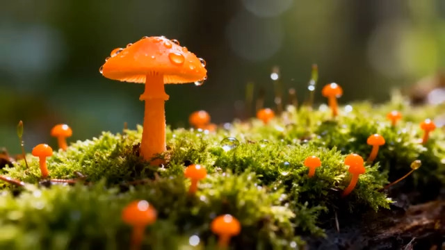  雨后橙色蘑菇特写3002#横屏 	 