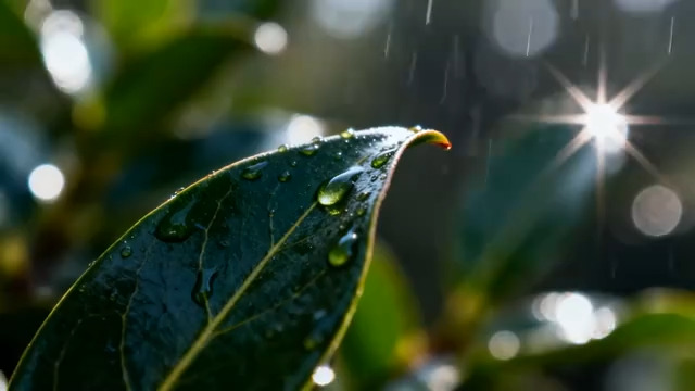  雨后绿叶带露珠特写3013#横屏 	 -