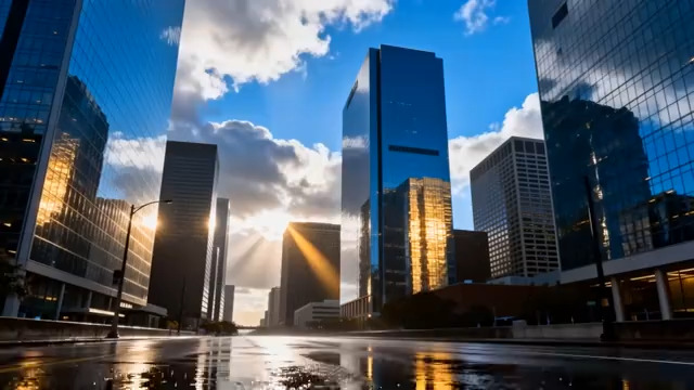  雨后城市CBD风光3001#横屏 	 