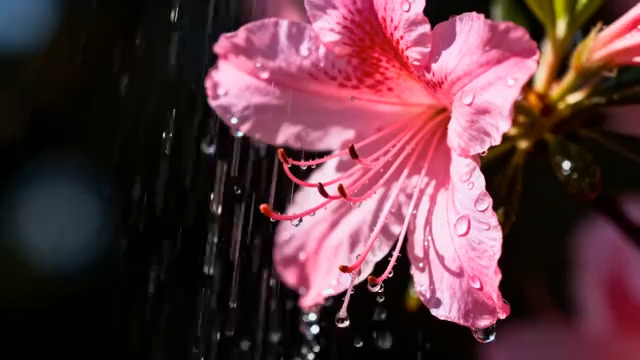  雨中盛开的粉色杜鹃花3053#横屏 	 