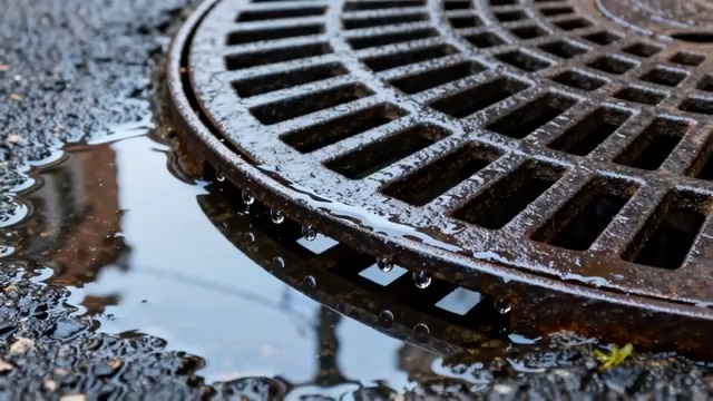  雨后井盖积水特写3011#横屏 	 - 