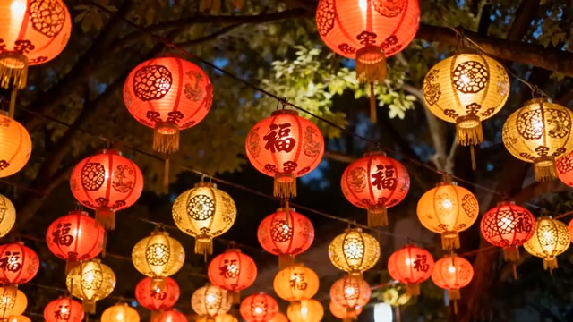  元宵灯笼夜景装饰3060#横屏 	 