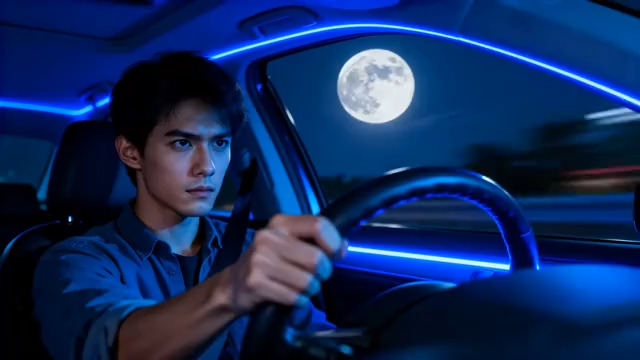  夜晚车内男子驾驶2914#横屏 	 - 