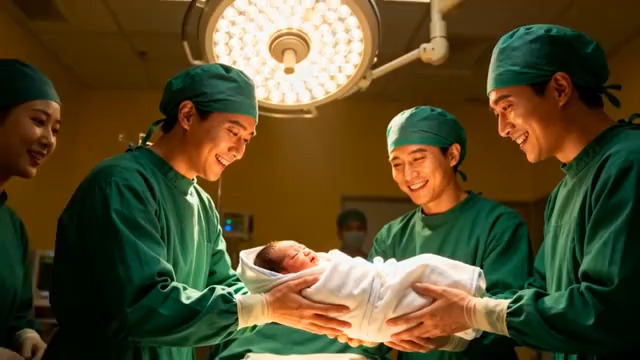  医生怀抱新生儿微笑2941#横屏 	 