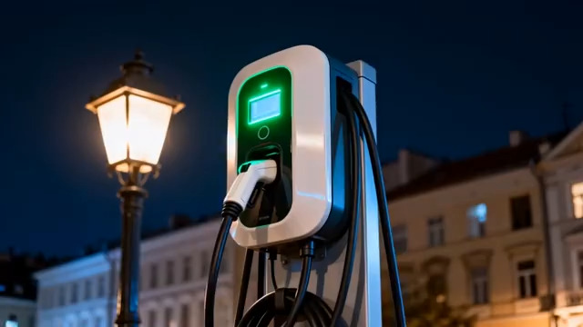  夜间充电桩城市夜景2898#横屏 	 