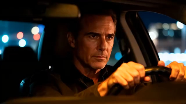  夜间车内男人开车特写2897#横屏 	 