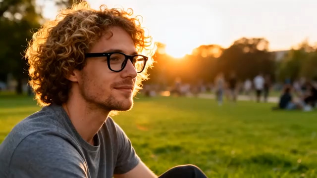  阳光下微笑的卷发男子2879#横屏 	 - 