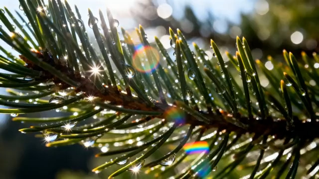  阳光下的松针与露珠2848#横屏 	 