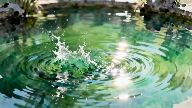  阳光下的碧绿池水涟漪2795#横屏 	 