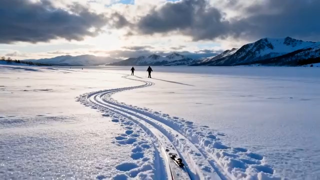  雪原蜿蜒足迹与远山2722#横屏 	 - 