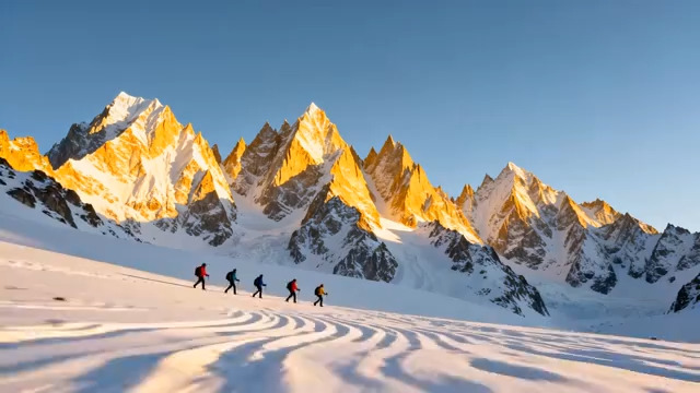  雪山徒步团队前行2679#横屏 	 