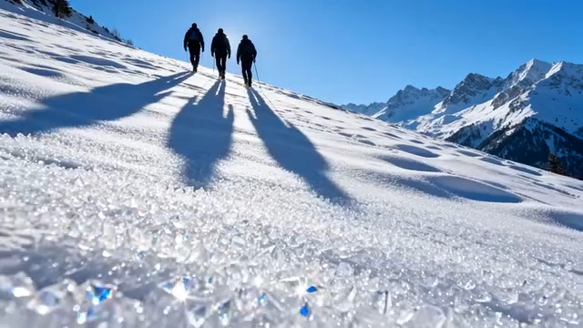  雪山徒步团队背影2678#横屏 	 -