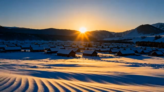  雪乡日出金色雪景2701#横屏 	 -