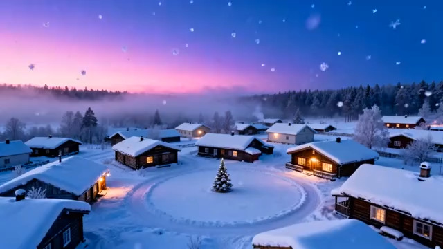  雪夜童话小镇航拍2709#横屏 	 