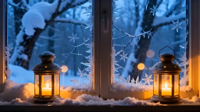  雪夜窗前温暖灯笼2702#横屏 	 