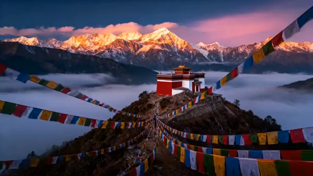  雪山日出与经幡2667#横屏 	 