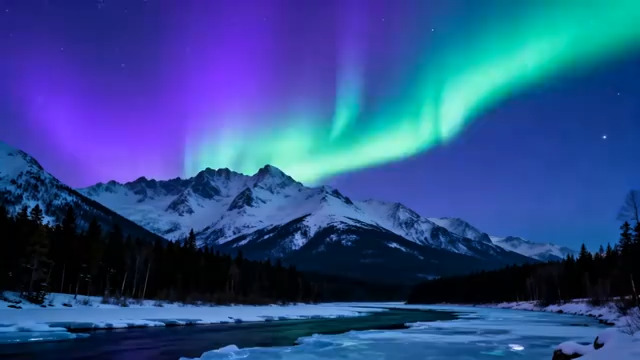  雪山极光延时摄影2659#横屏 	 