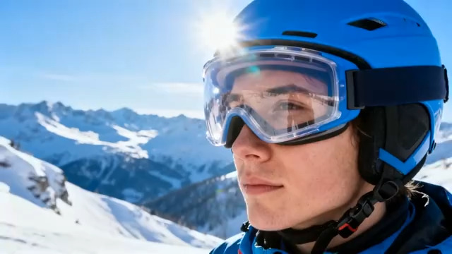  雪山滑雪者特写2658#横屏 	 