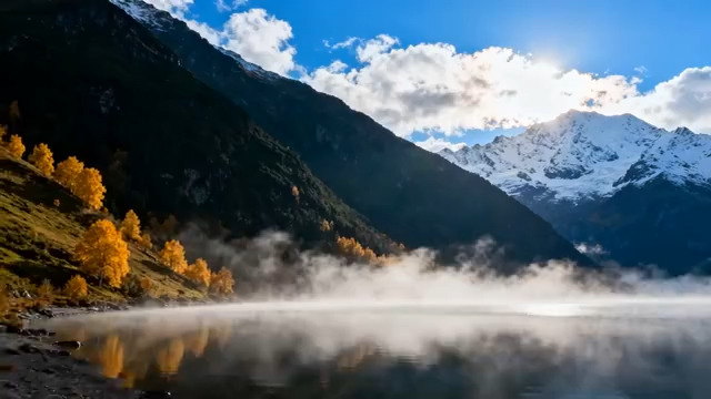  雪山湖泊晨雾景观2651#横屏 	 - 