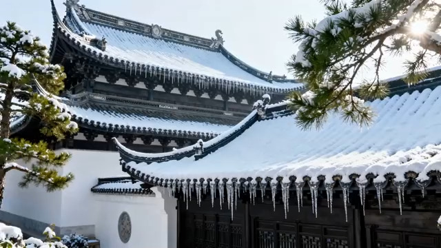  雪落中式古建屋顶2638#横屏 	 -