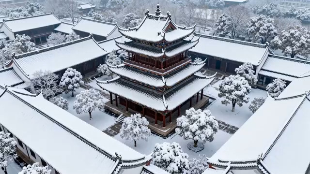  雪落古建琉璃瓦2636#横屏 	 