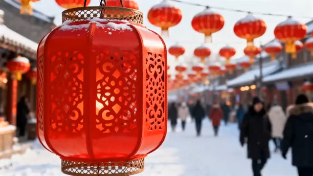  雪后红灯笼街景2619#横屏 	 