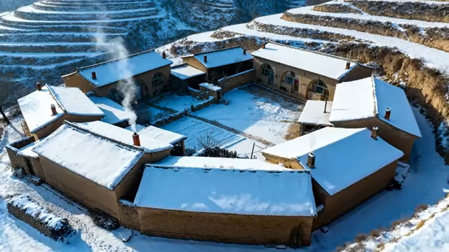  雪后陕北窑洞航拍2625#横屏 	 