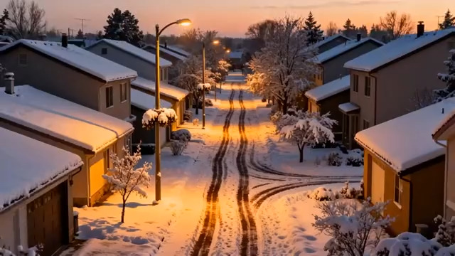  雪后黄昏居民区街景2620#横屏 	 