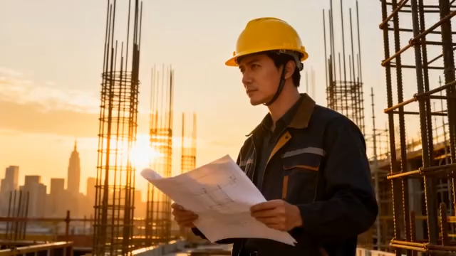  夕阳下看图纸的工程师2410#横屏 	 