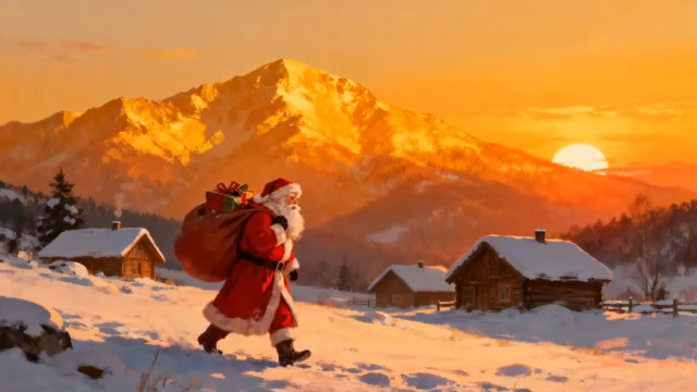  夕阳下的圣诞老人送礼物2400#横屏 	 - 