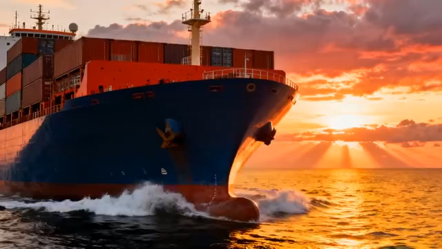  夕阳下的远洋货轮2406#横屏 	 