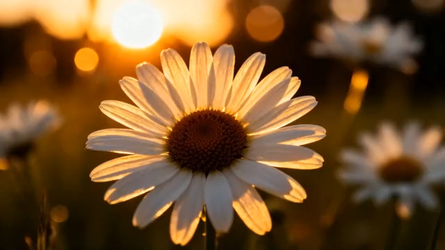  夕阳下的小雏菊特写2402#横屏 	 