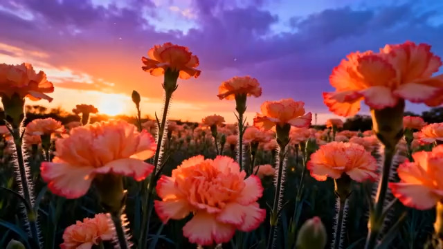  夕阳下的康乃馨花海2389#横屏 	 