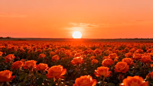  夕阳下的玫瑰花海2395#横屏 	 