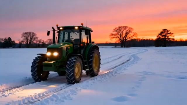  雪地拖拉机日落作业2611#横屏 	 