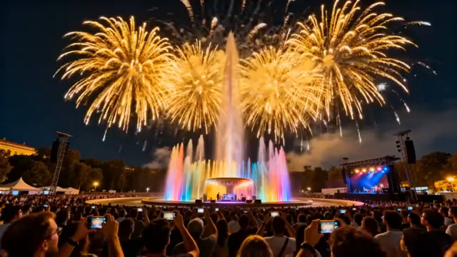  绚丽烟花喷泉表演2592#横屏 	 