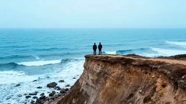  悬崖边眺望大海的人2585#横屏 	 