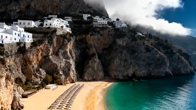  悬崖白屋与碧海沙滩2584#横屏 	 