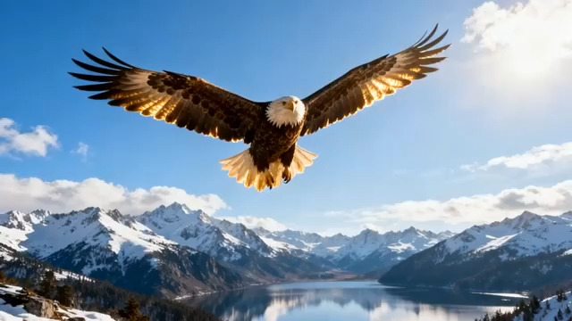  雄鹰翱翔雪山湖面2580#横屏 	 