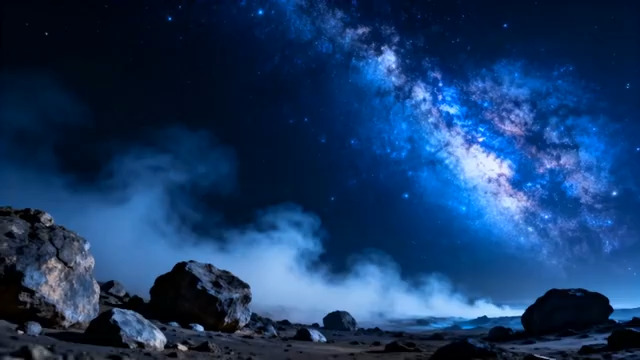 星空下的岩石与云雾2565#横屏 	 