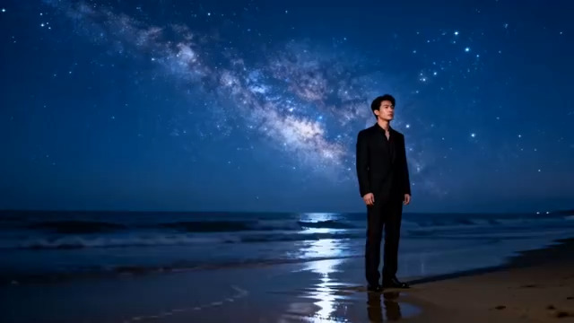  星空下的海边男子2555#横屏 	 