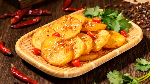  香辣烤土豆片特写2496#横屏 	 