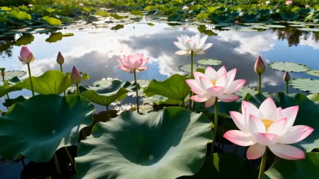  夏日荷塘荷花盛开2439#横屏 	 