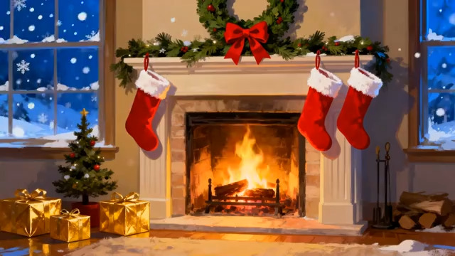  温馨圣诞壁炉装饰2332#横屏 	 