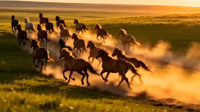  万马奔腾草原日落景象2267#横屏 	 - 