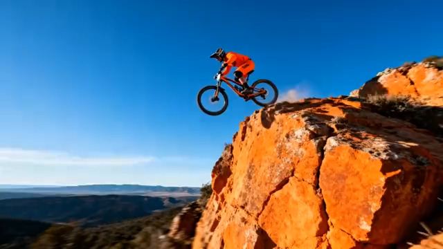  山地自行车悬崖跳跃瞬间1934#横屏 	 