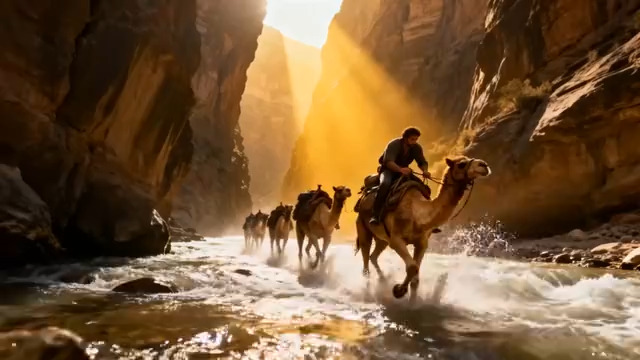  沙漠峡谷驼队穿行1920#横屏 	 