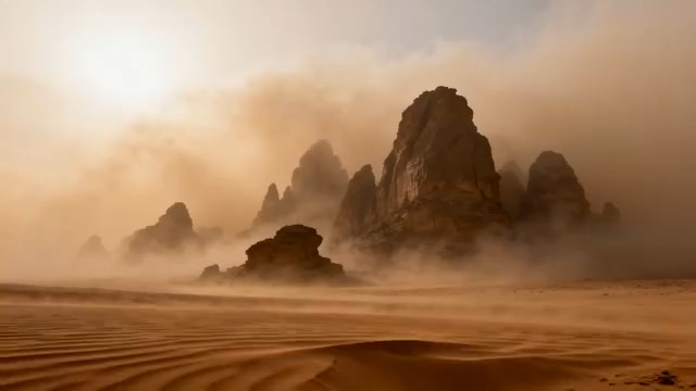  沙漠日出风沙弥漫1909#横屏 	 